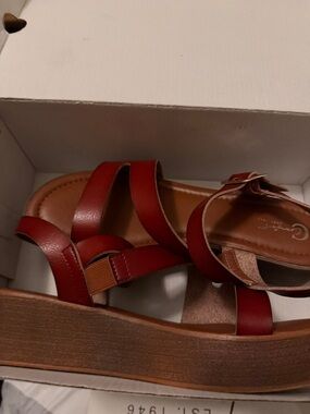 Cato Red Strappy Wedge Sandals